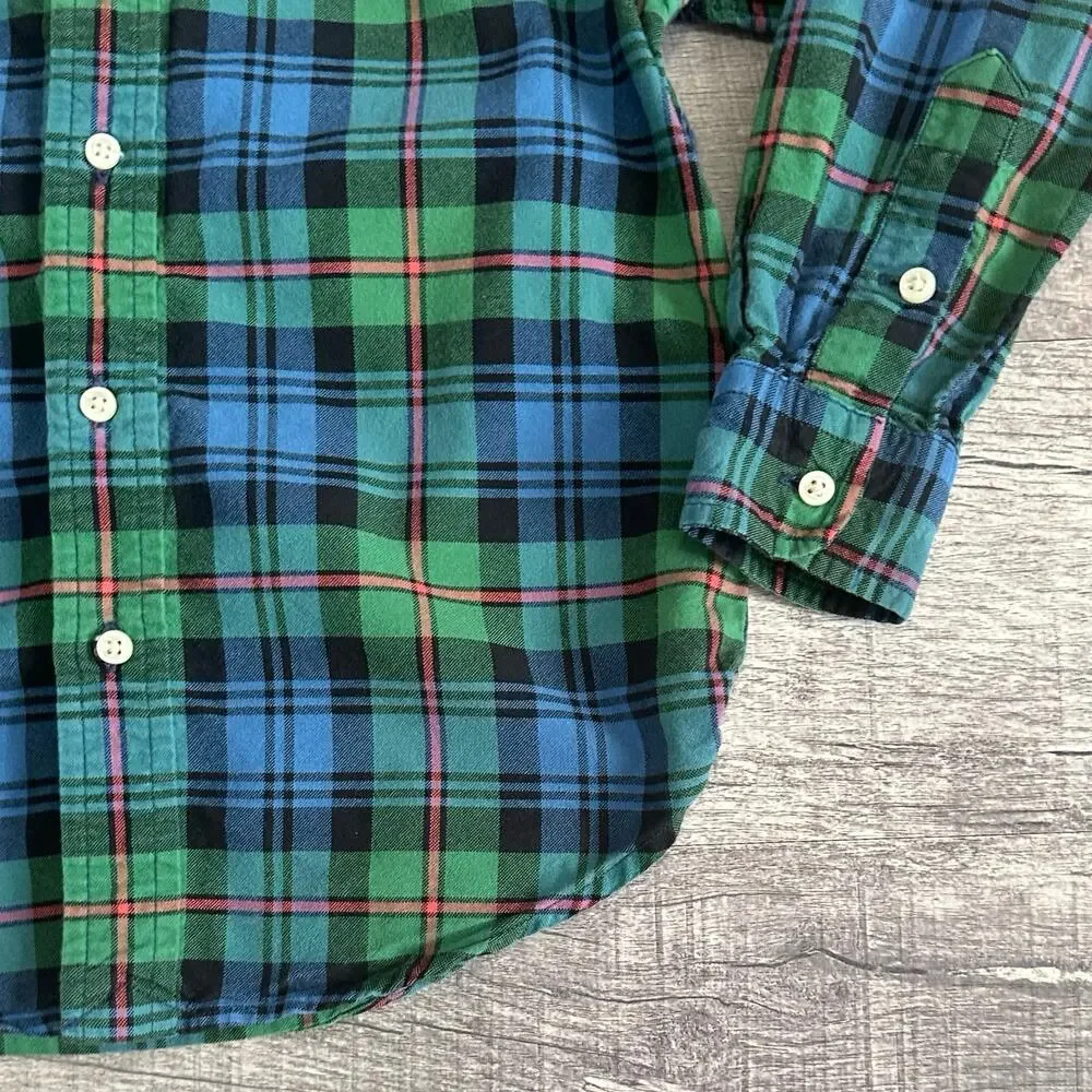 Ralph Lauren Plaid Button Up Dress Shirt Boys 5 Green Blue Cotton Long Sleeve