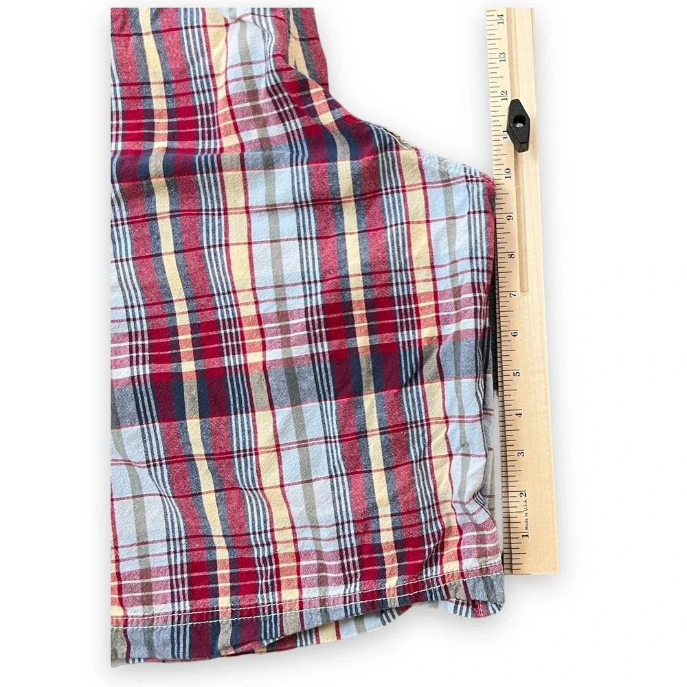 VTG Ralph Lauren Polo Jeans Madras Cargo Shorts Mens 38 Plaid Red Preppy Coastal