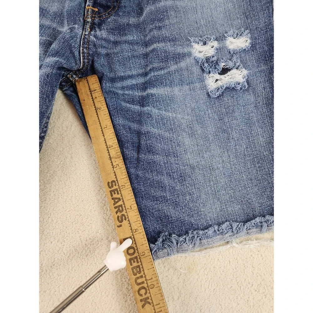 Men's Hollister Denim Shorts Size 33 Distressed Cut Off Frayed Hem Medium Wash