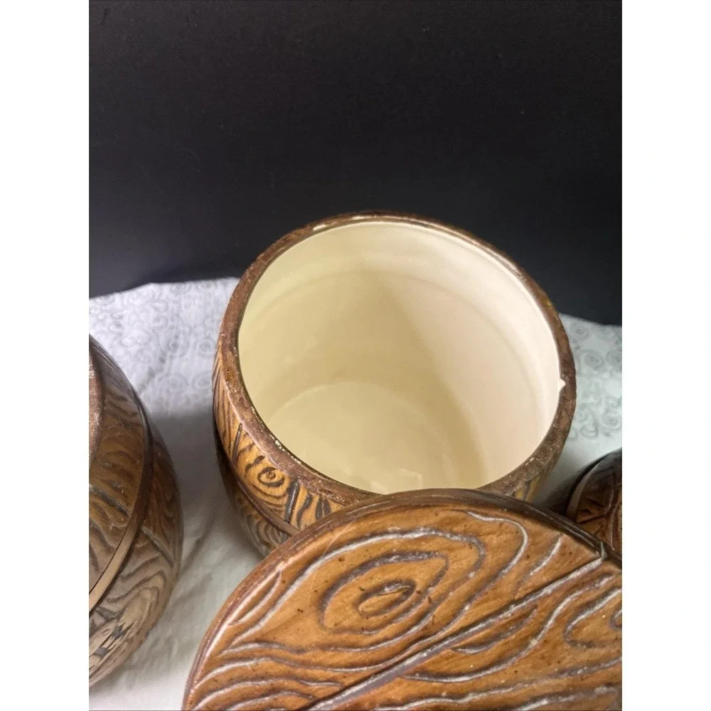 1960's Set of 3 MCM Treasure Craft Ceramic Canister Barrel Flour Sugar Tea