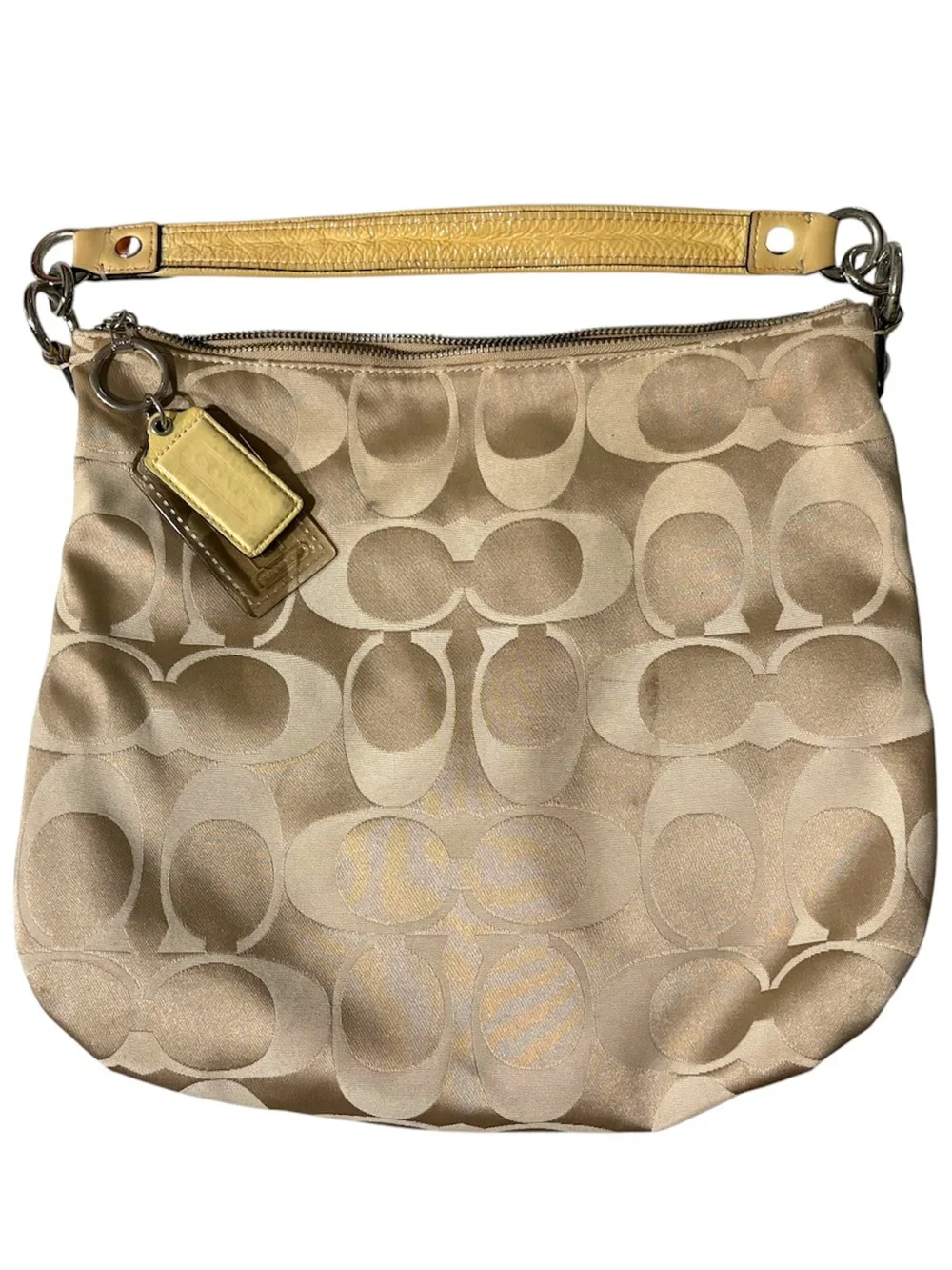 Coach Beige Signature Hobo with Yellow Trim