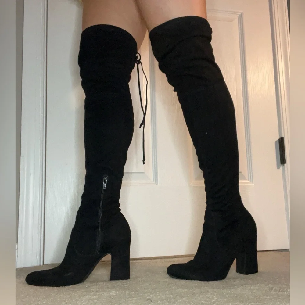 Black Over-the-Knee Heeled Boots – Size 7