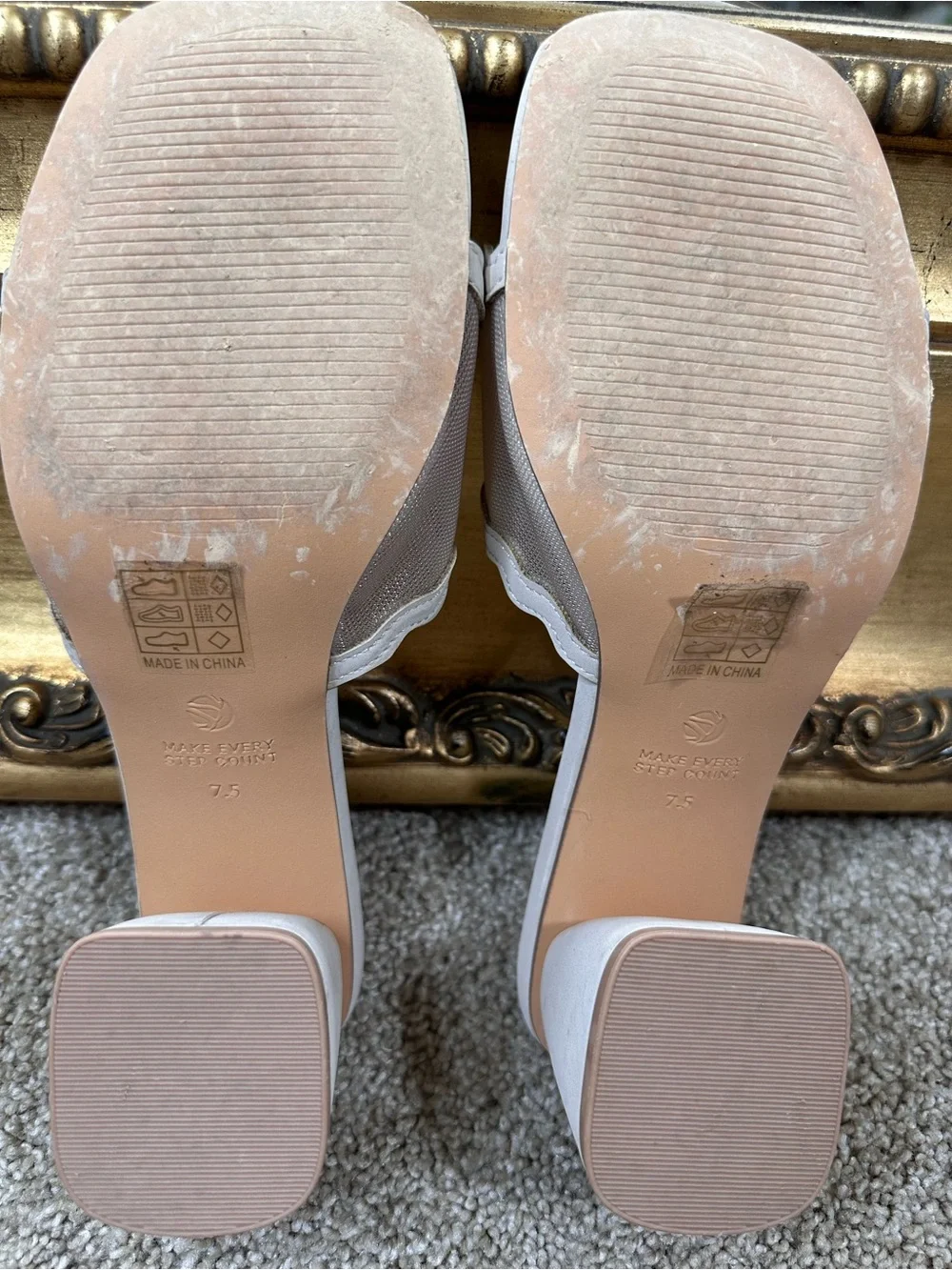 Oasis Society The Trina Scalloped Mesh Block Heel Vegan Leather Size 7.5 $42