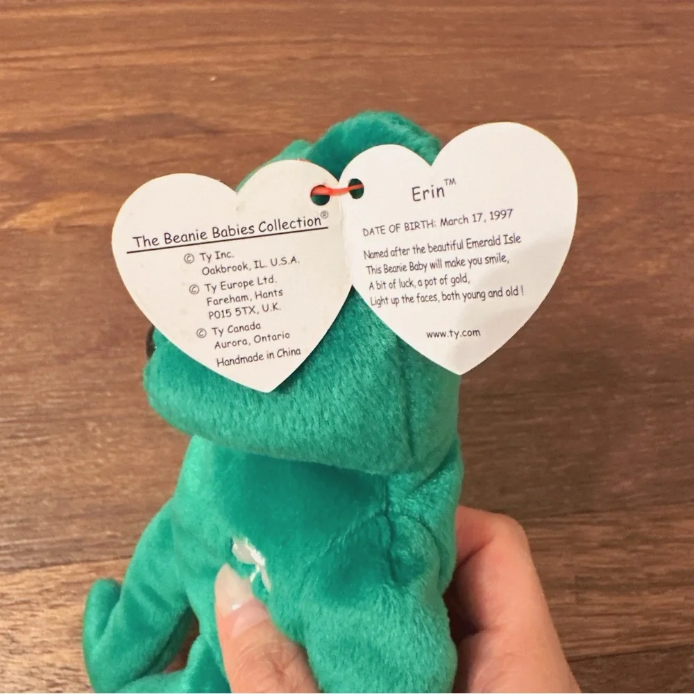 Ty Beanie Baby “Erin” the Irish Bear 1997 – 5th Gen Hang Tag – PE Pellets KR Tag