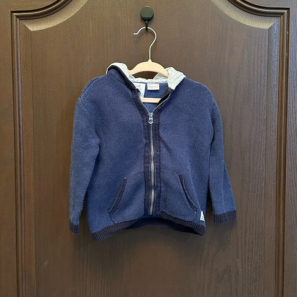 3/$25 Zara Boys 18-24M Navy Blue Knit Zip-Up Hoodie Shark Hooded Cardigan Casual