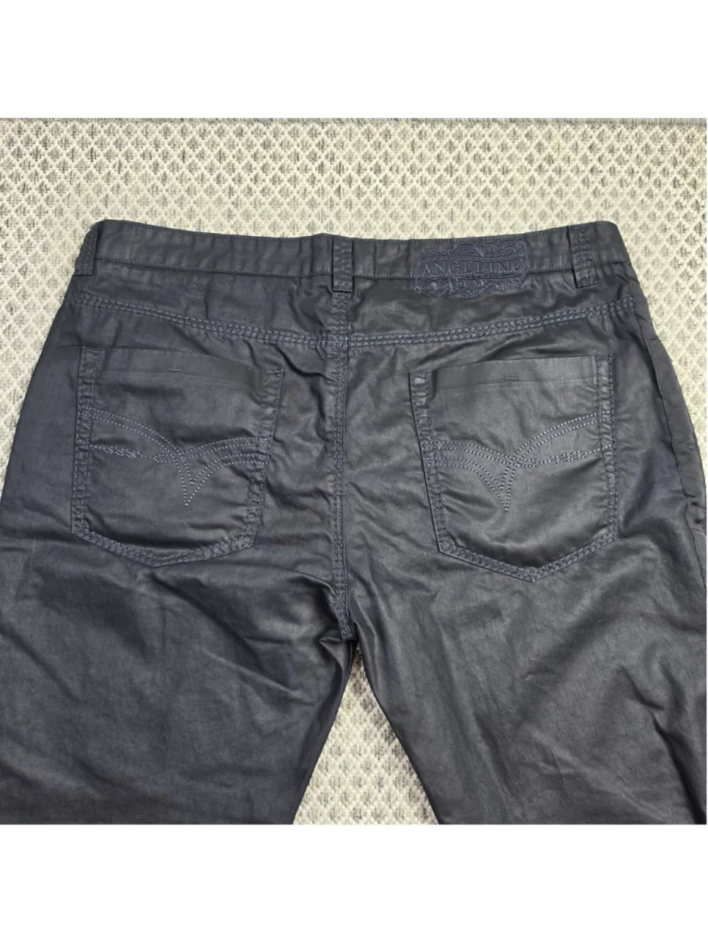 Angelino Jeans Black Waxed Coated Cotton Pants Men’s Size 42 x 33 Straight