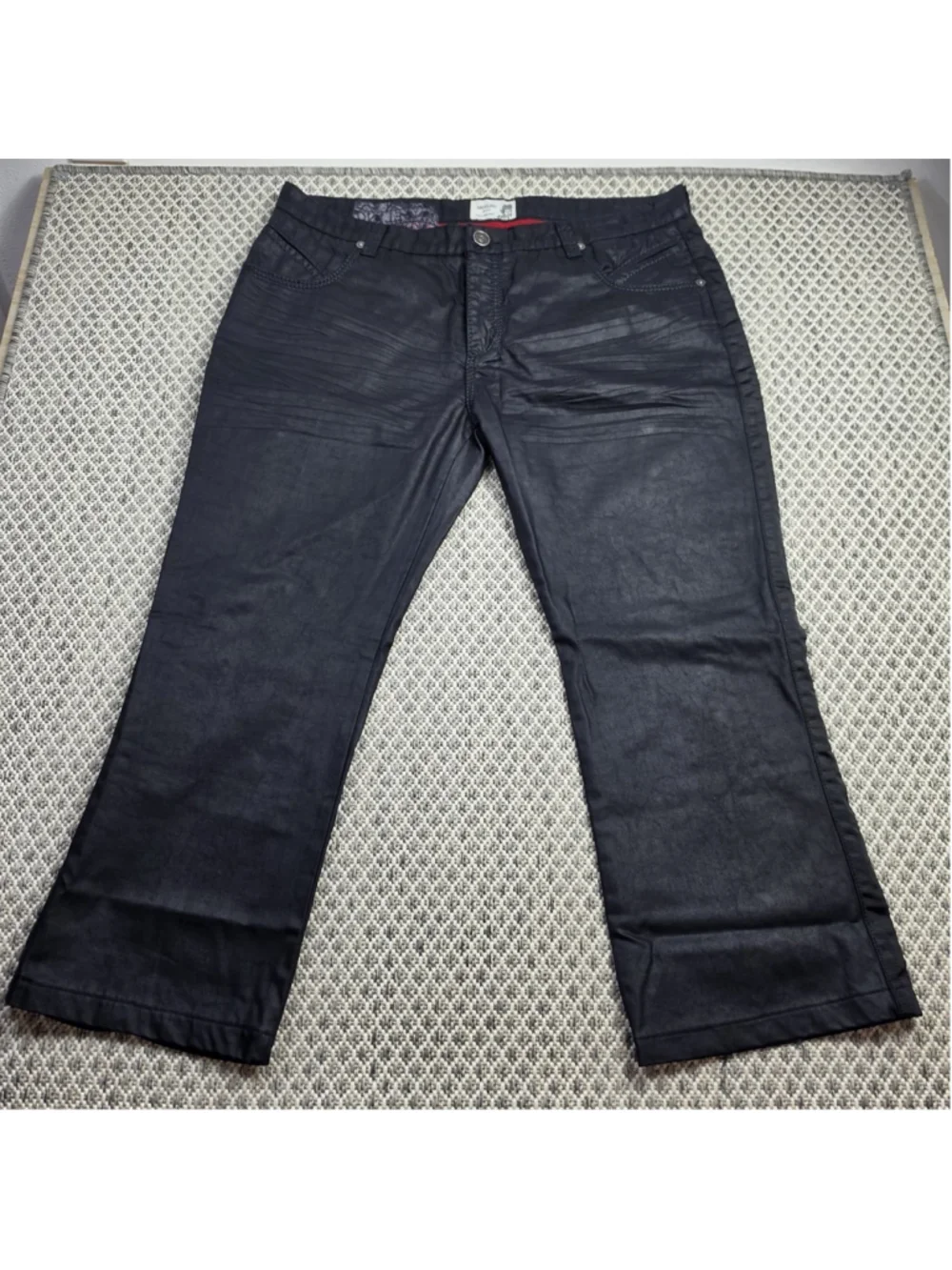 Angelino Jeans Black Waxed Coated Cotton Pants Men’s Size 42 x 33 Straight
