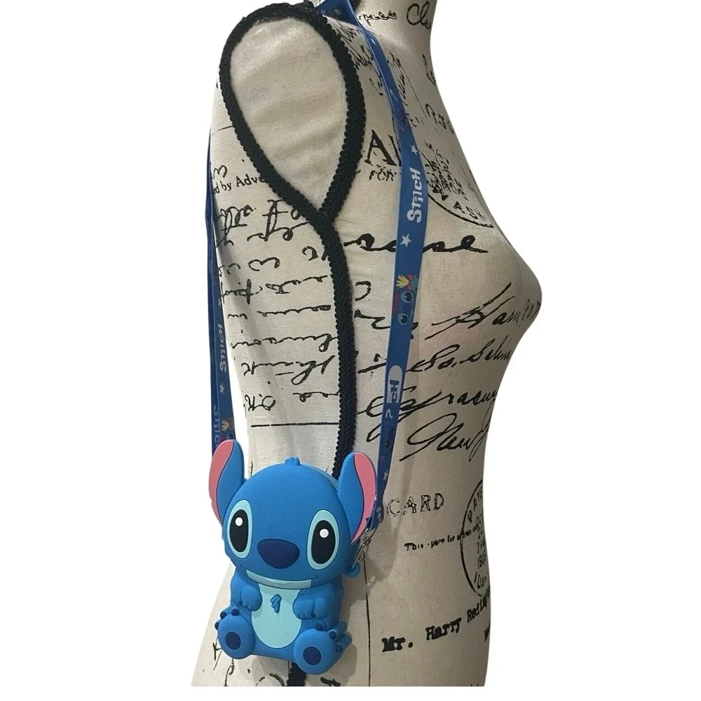 Disney Lilo & Stitch Blue Silicone 3D Character Crossbody Bag with Lanyard Strap