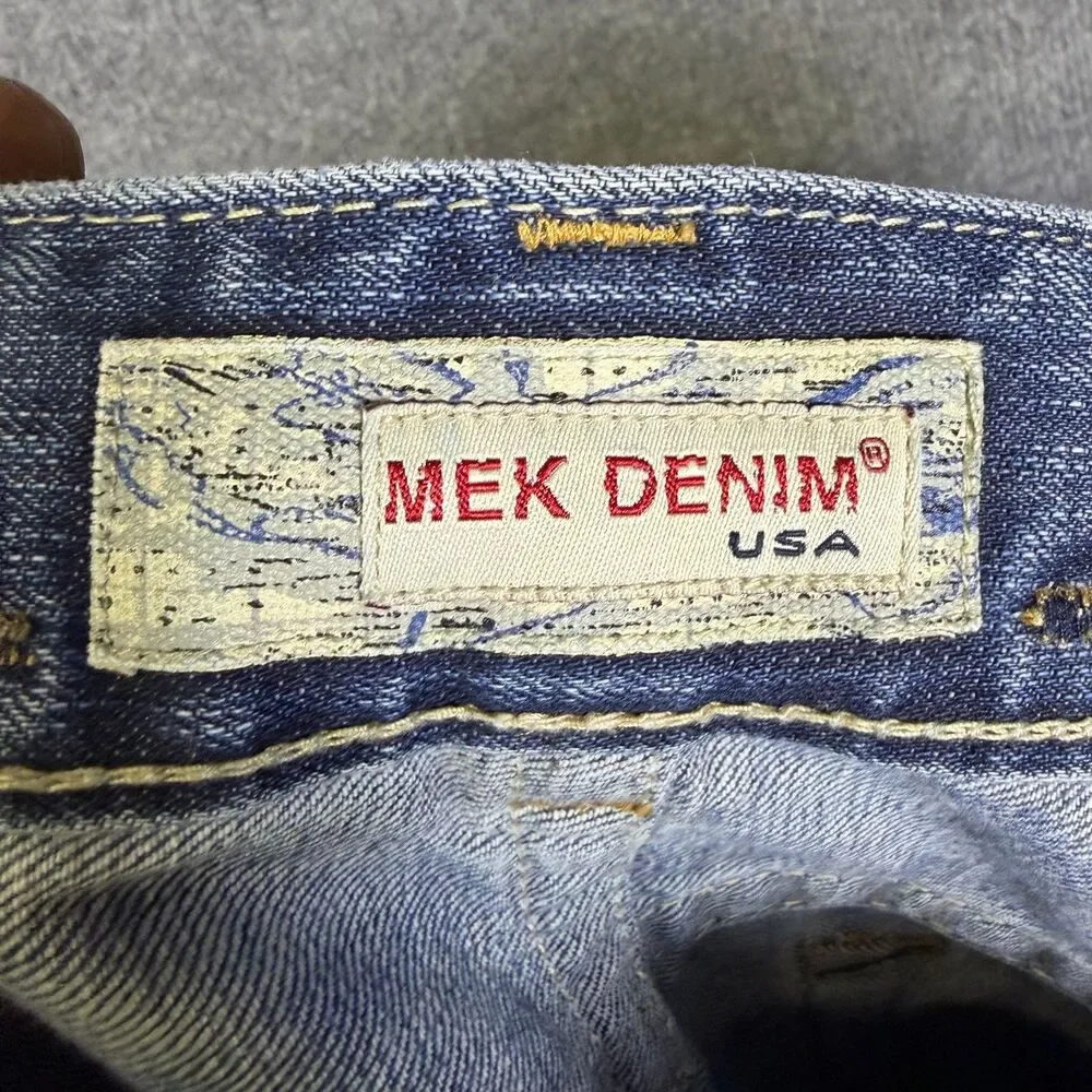 MEK Denim Mens Henderson Jeans 31x32 Straight Leg Medium Wash Button Fly
