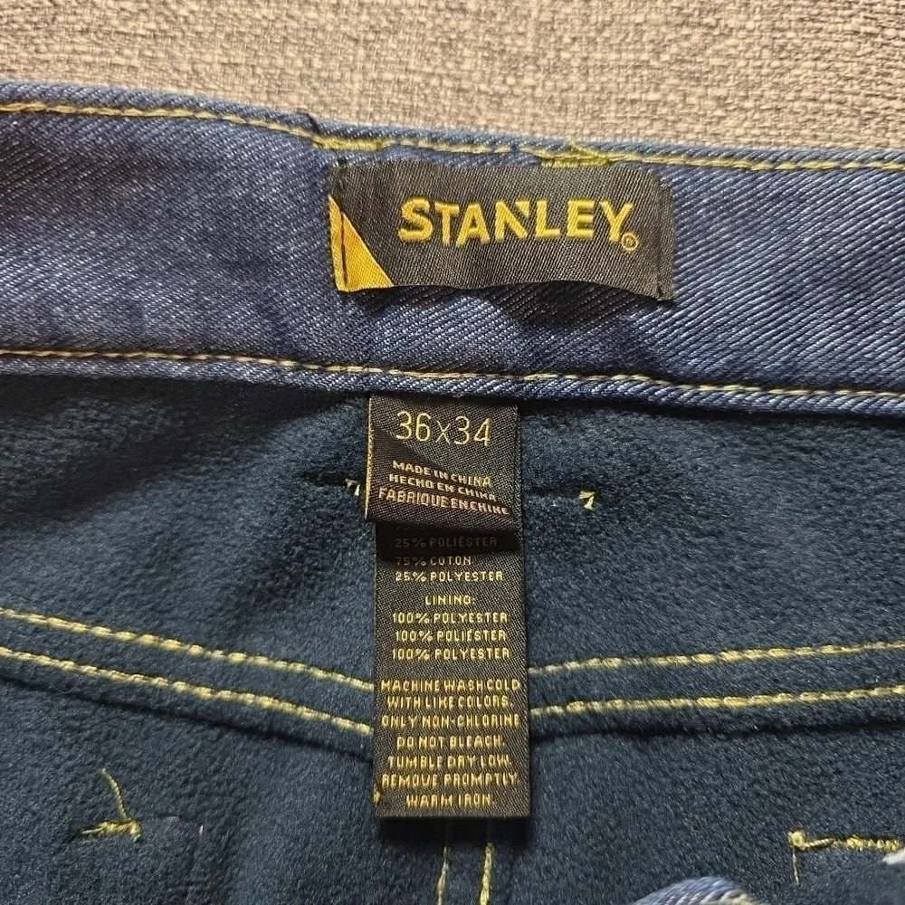 Stanley Denim Jeans Mens 36x34 Blue Fleece Lined Utility Work Wear