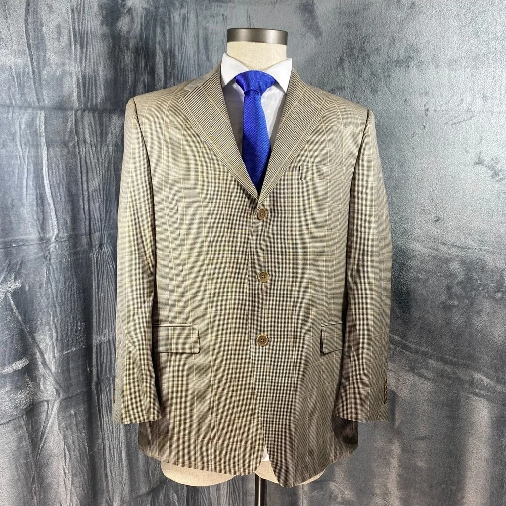 Daniel Cremieux Blazer Mens 44R 3 Button Wool Suit Jacket Windowpane Houndstooth