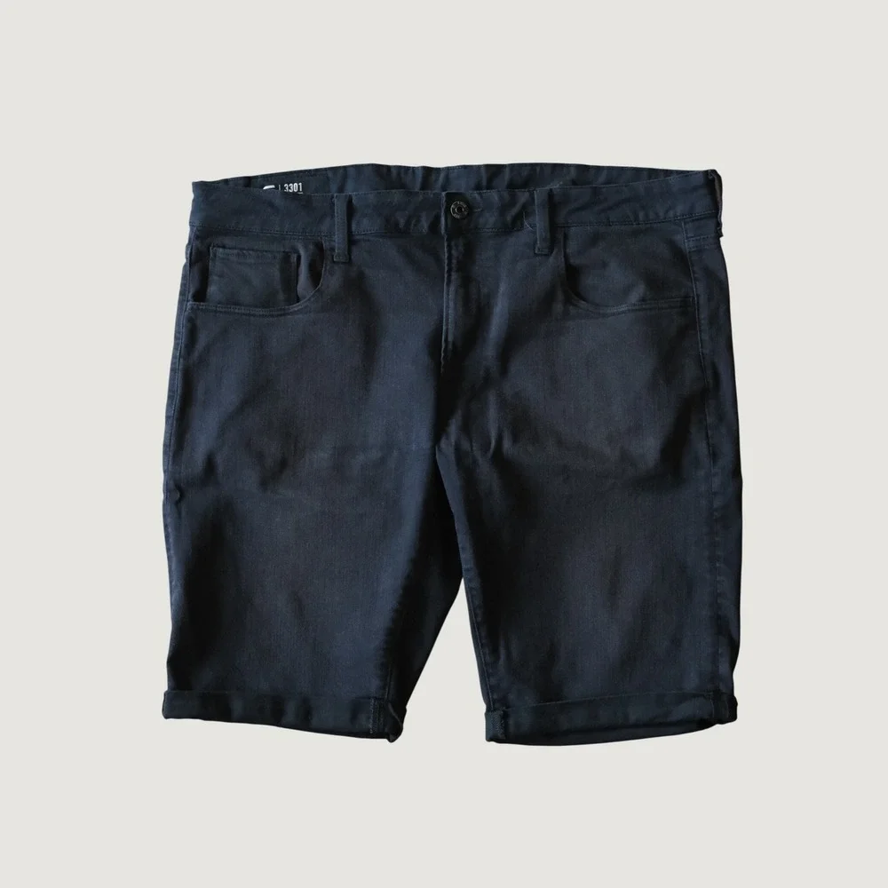 G-Star Raw 3301 Shorts Mens Black Slim Streetwear 38 Denim Casual Designer