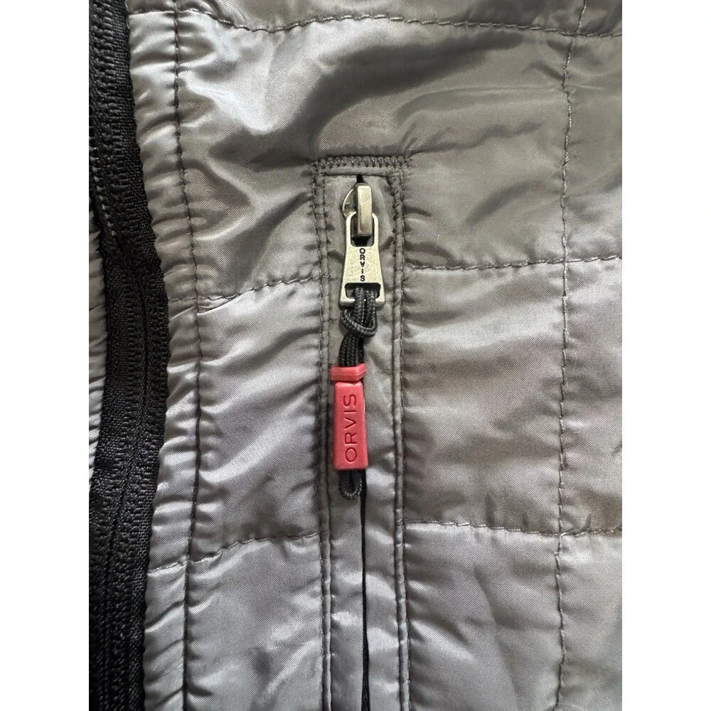 Orvis Mens Medium Hybrid Mixed Media Jacket Gray Puffer Fleece Full Zip Flaws
