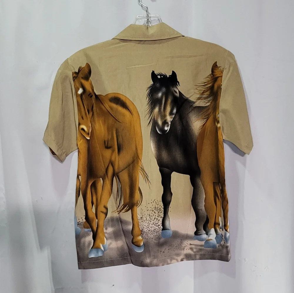 Oscar Kids- Boys NWT Horse Graphic Short Sleeve Dress Shirt Size Medium (8)