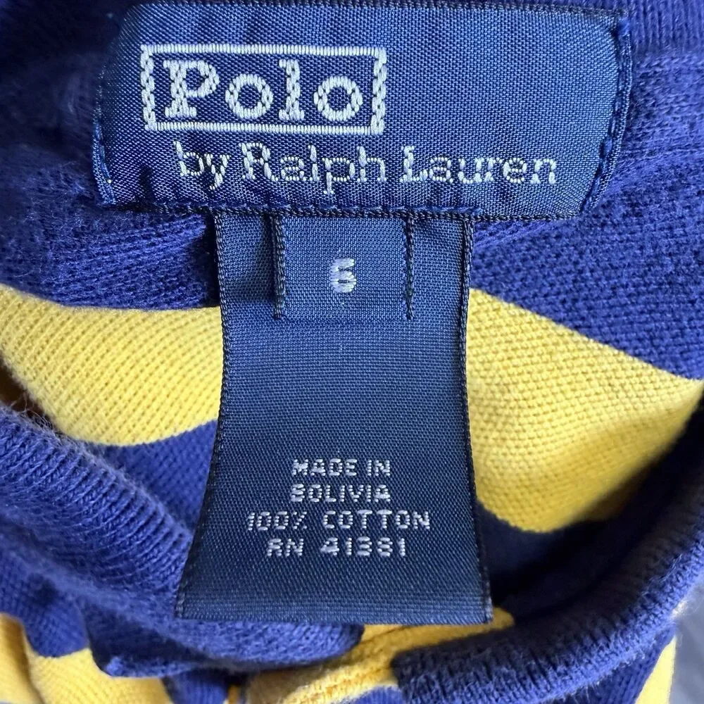 Vintage Polo Ralph Lauren Boys Size 6 Blue Yellow Striped Long Sleeve Polo Shirt