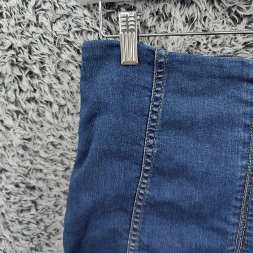 Free People Women Y2K Boho Indie Festival Minimal Denim Mini Skirt 8 Blue Seamed
