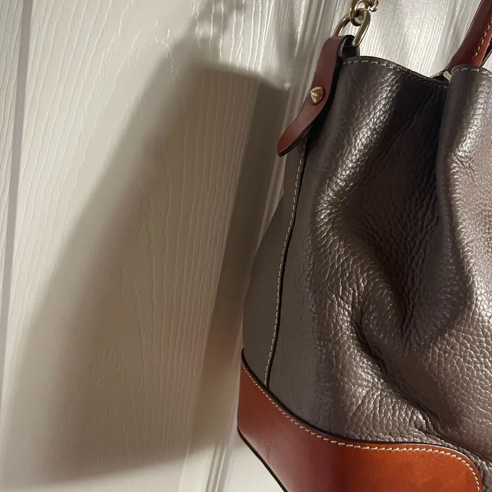 Dooney & Bourke Brenna Gray pebble Leather satchel tanTrim & Strap bonus pouch.