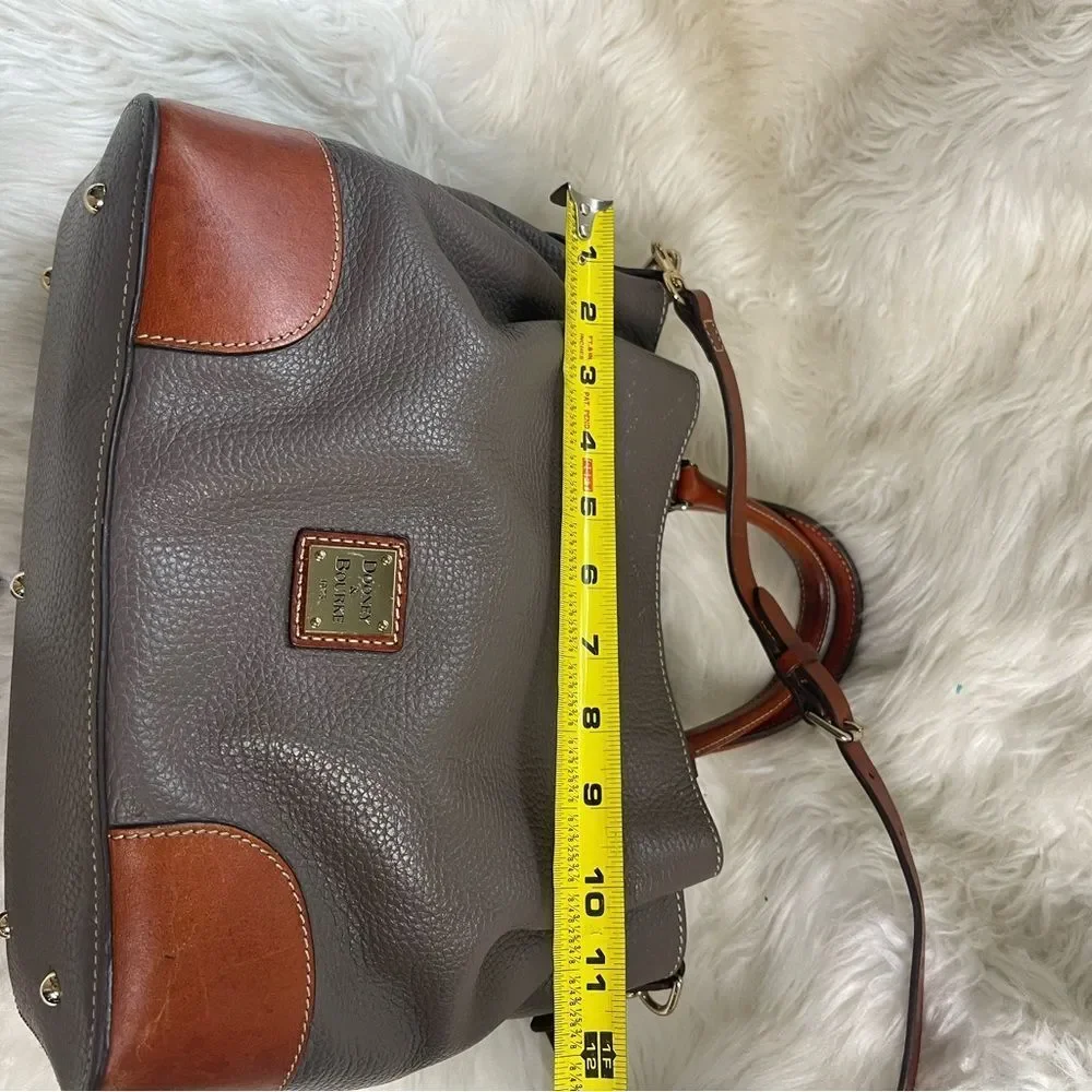 Dooney & Bourke Brenna Gray pebble Leather satchel tanTrim & Strap bonus pouch.