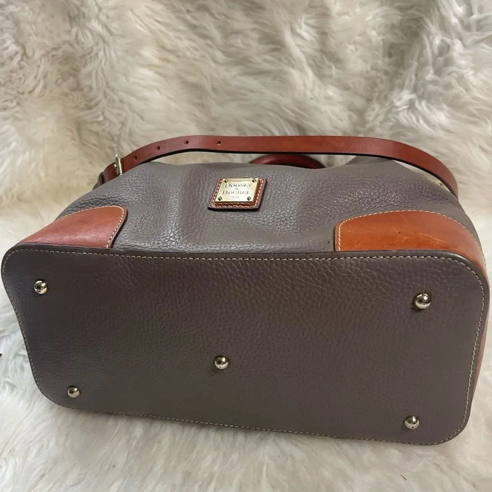 Dooney & Bourke Brenna Gray pebble Leather satchel tanTrim & Strap bonus pouch.