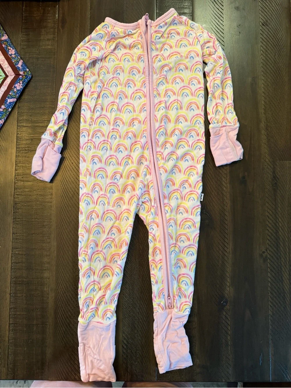 Little Sleepies Rainbow Print Footed One-Piece - Pink
