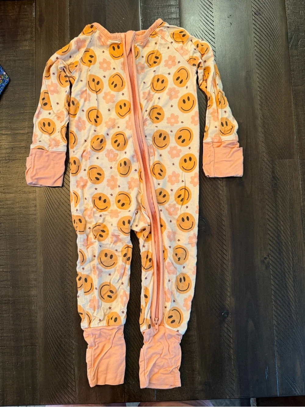 Smiley Face Peach Kids One-Piece Footie Pajamas
