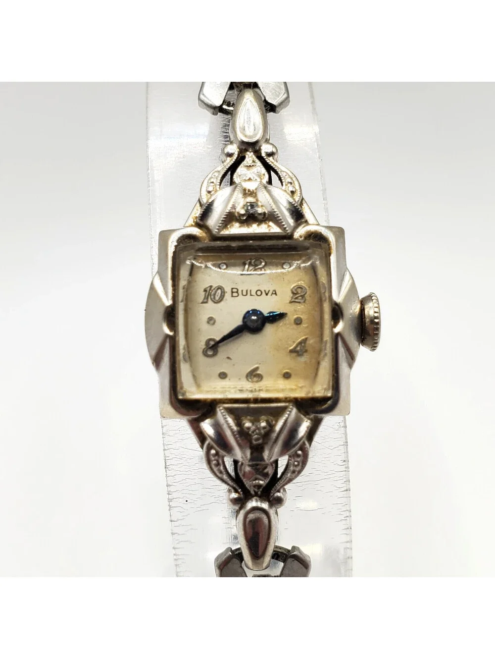 VTG Bulova Ladies Watch 10K White Rolled Gold Plate 15mm For Parts Or Repair