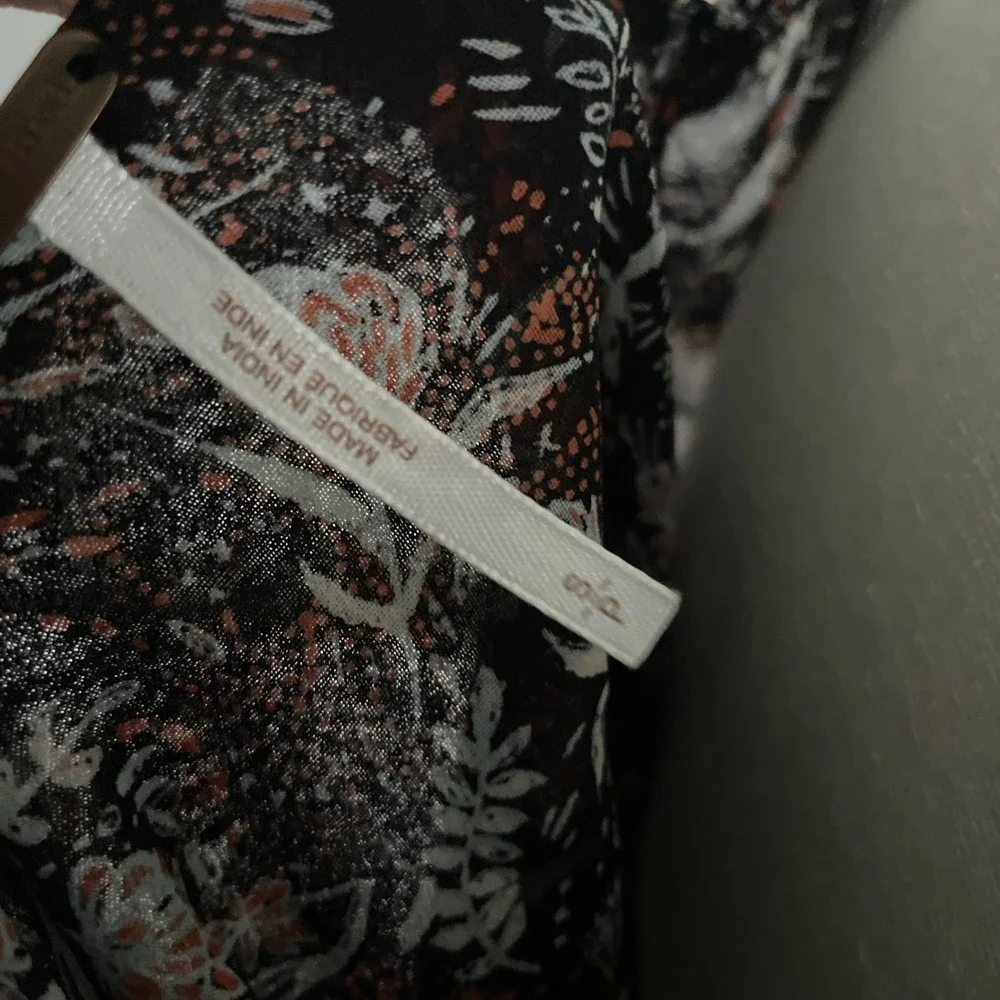 Free People NWOT Uptown Bell Sleeve Tiered Vneck Sheer Black Floral Blouse  S