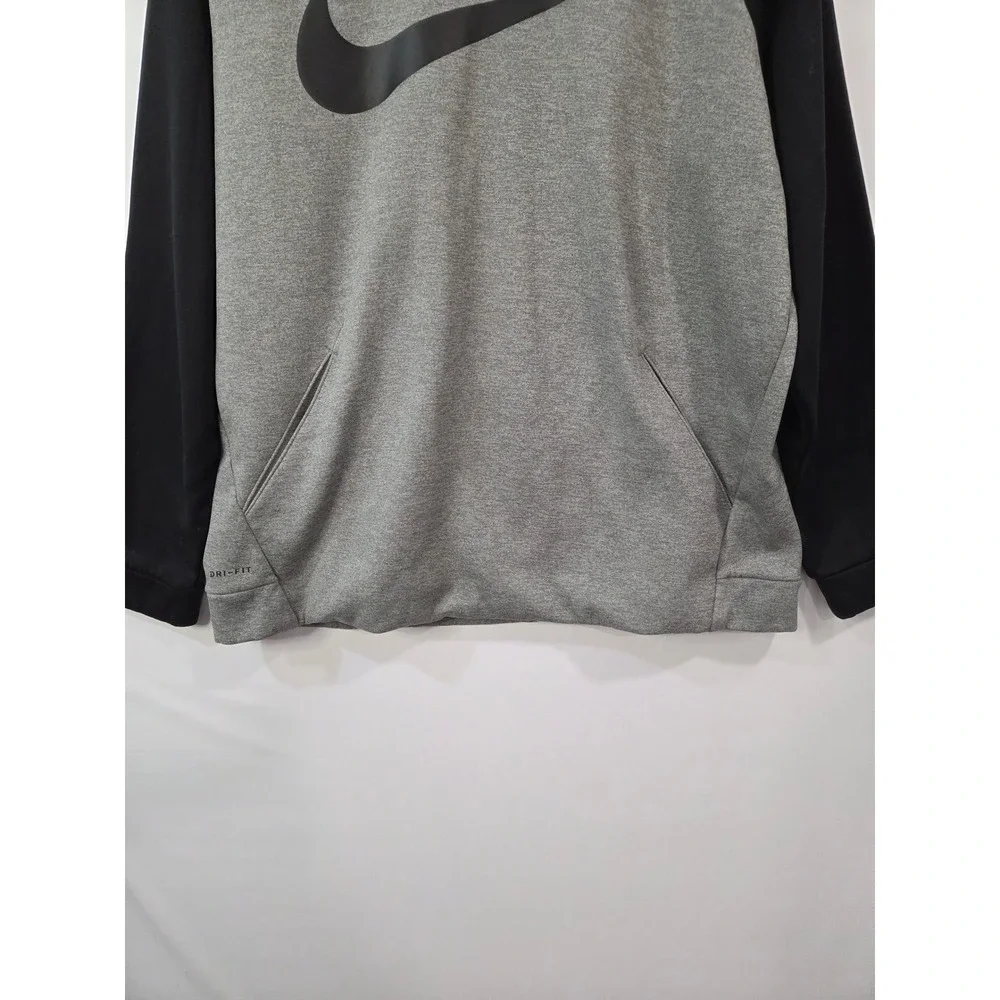 Nike Dri-FIT Therma Hoodie Mens XL Gray Black‎ Big Swoosh Pullover Sweatshirt