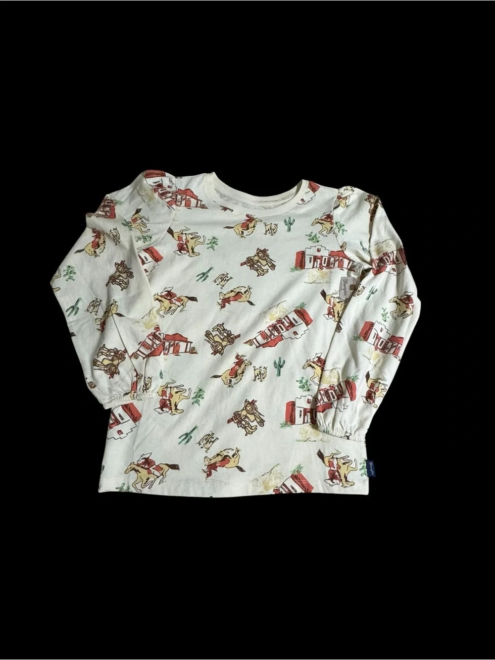 Wrangler White Long-Sleeve puff shoulders  Kids Top with Western Print
