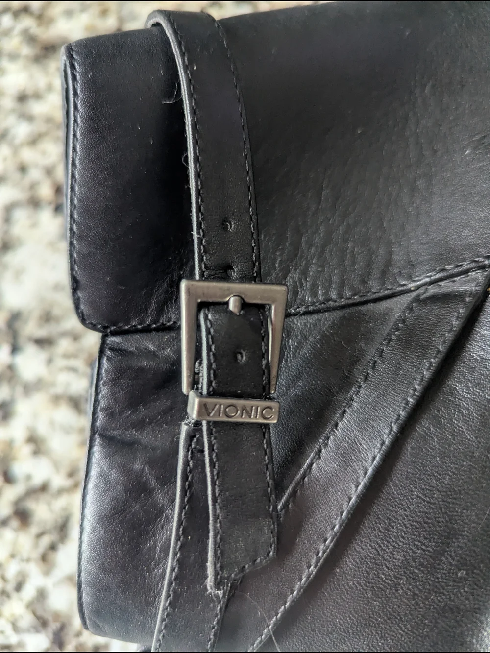 Vionic Black Leather Ankle Booties with Side Buckle