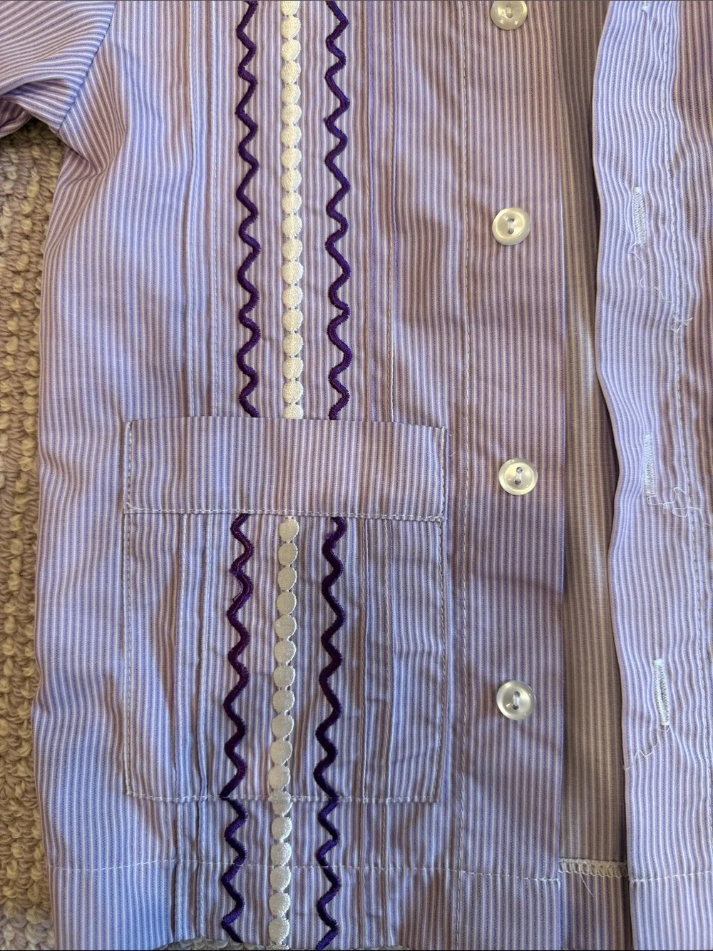 Kids Short-Sleeve Purple Embroidered Button-Down Guayabera