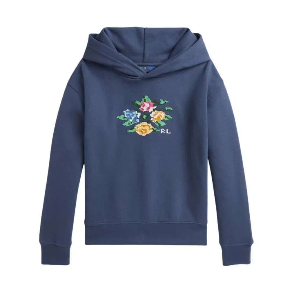 Ralph Lauren Girls Embroidered Fleece Hoodie Casual Preppy - NWT - Medium