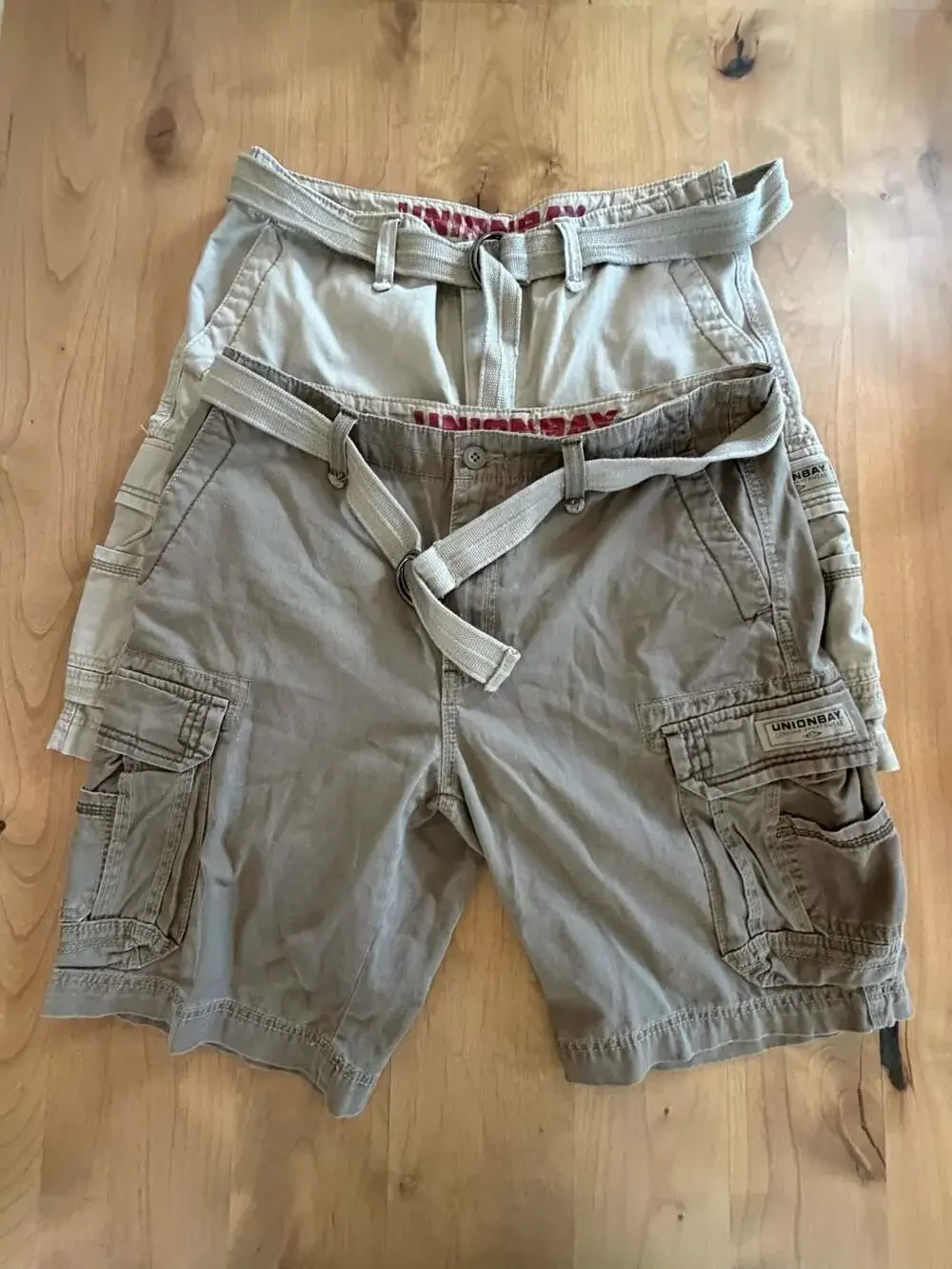 Pair of UNIONBAY Men's Cargo Shorts with Included Belts 36