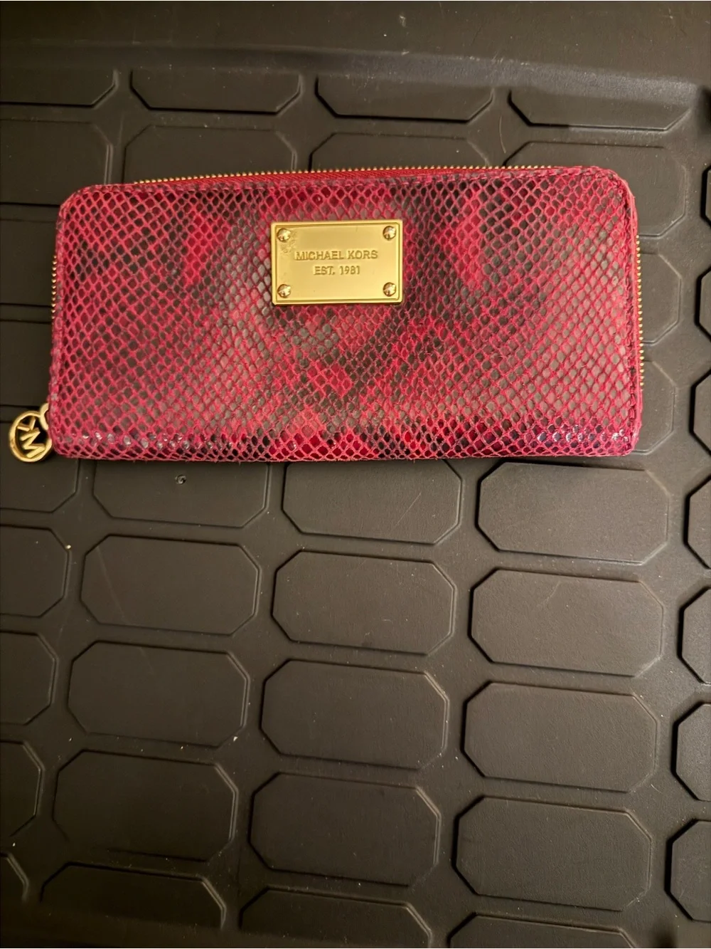 Michael Kors Pink Snake-Embossed Zip-Around Wallet with Gold Plate