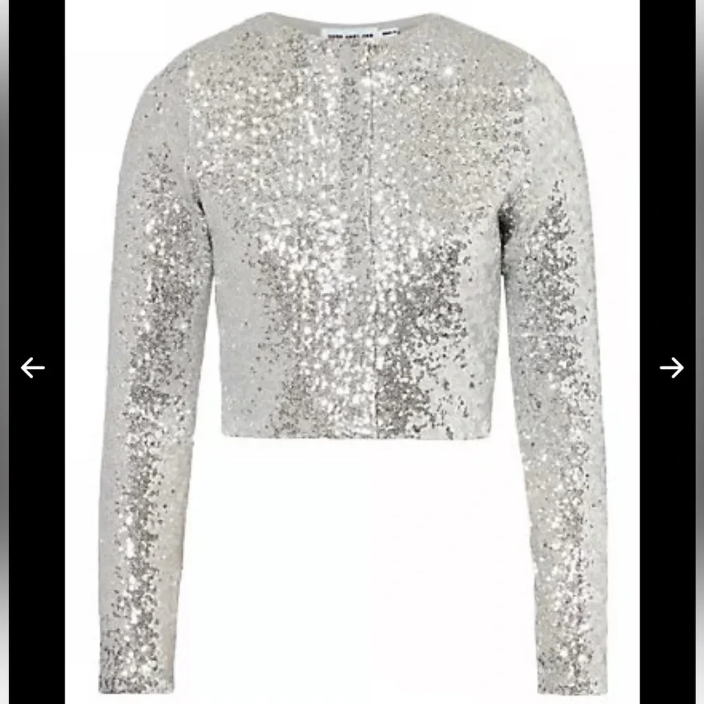 Good American Sparkling Silver Sequin Long Sleeve Top