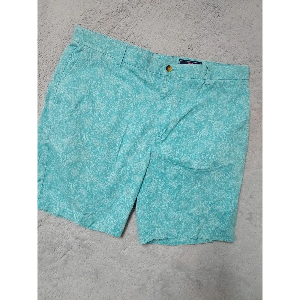 Vineyard Vines Shorts Mens 40 Breaker Short Sea Turtle Coral Print Teal Blue