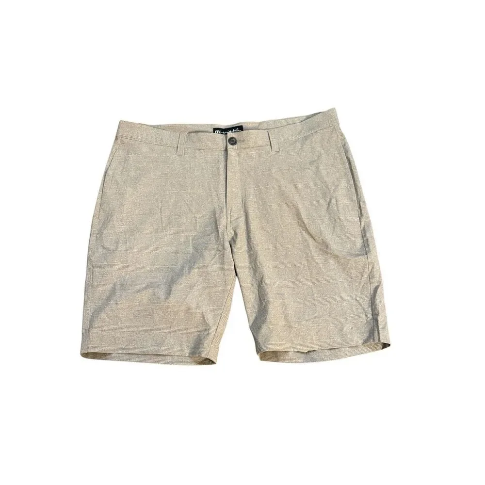 Travis Mathew Grommet Performance Golf Shorts‎ Size 38 Beige Brown Plaid