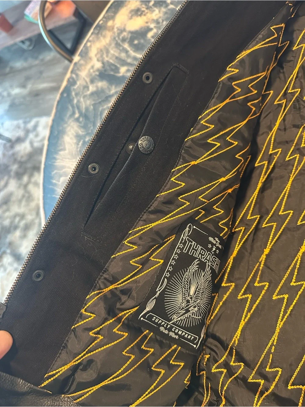 N/A leather denim