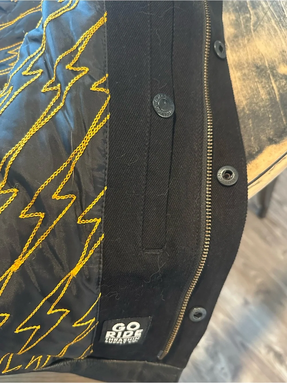 N/A leather denim