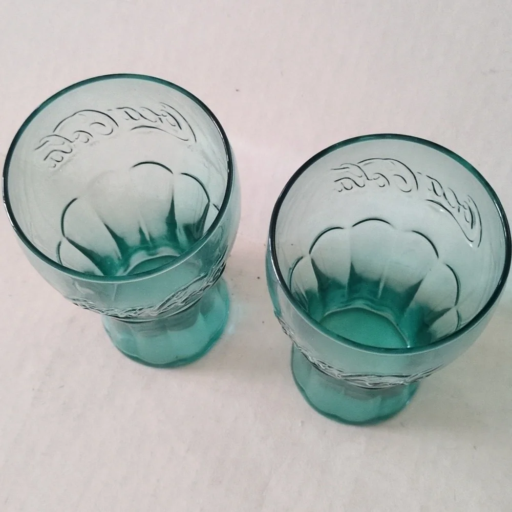 Vintage Blueish Green Coca Cola Glasses Set of 2
