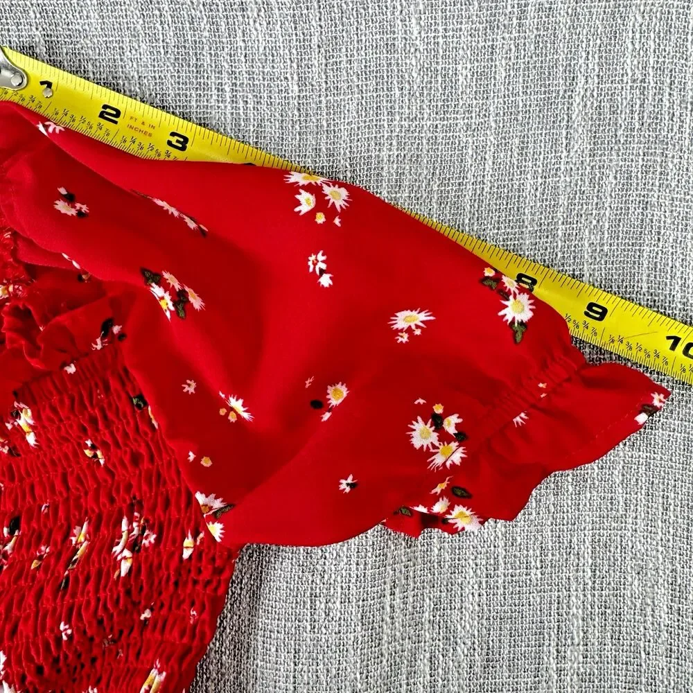 Franki by Francesca’s Perdita Tween Dress Red Daisy Smocked High Low Size YTH 12