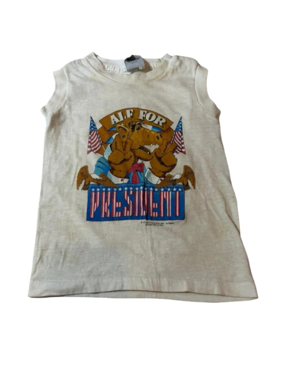 Vintage 1987 ALF For President Kids Tank Top USA 80s TV Graphic Tee Sz 7  Flaw