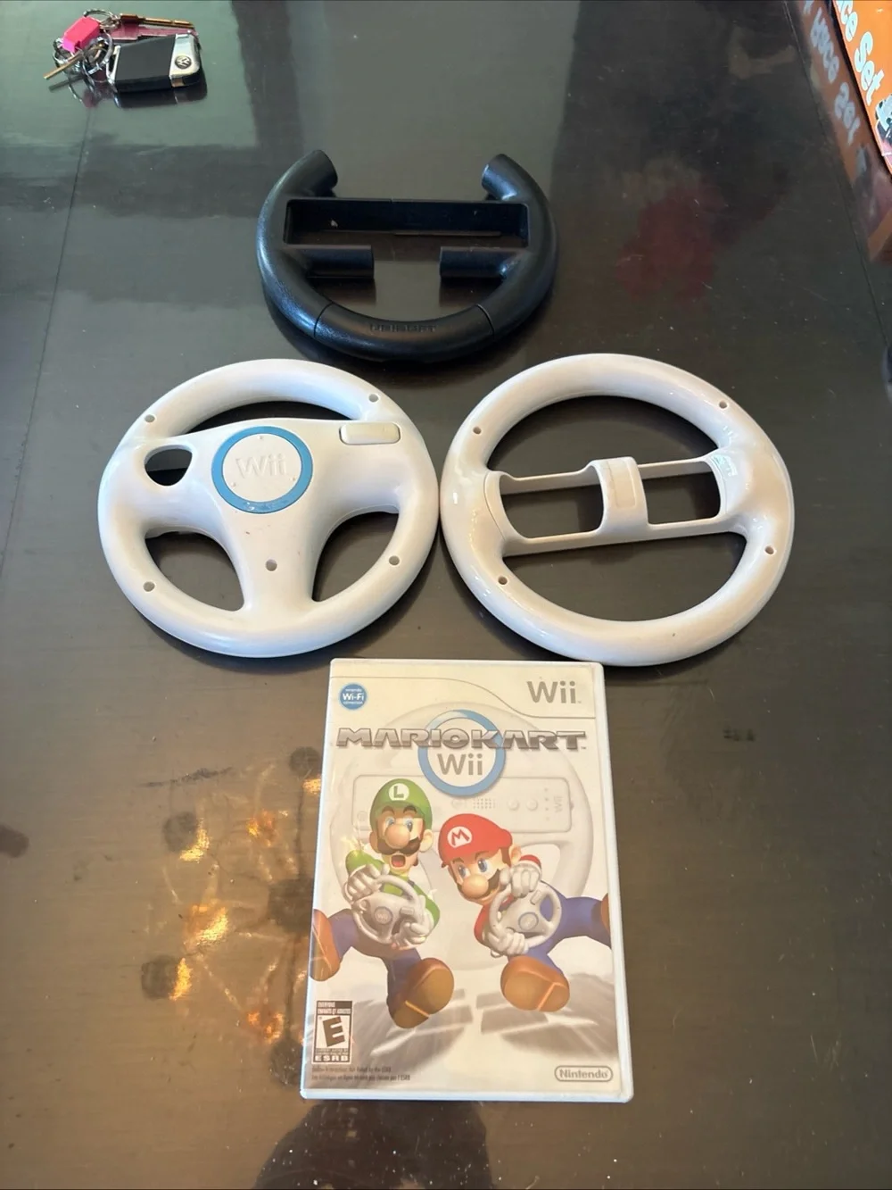Nintendo White and Black Wii Mario Kart Steering Wheel Set
