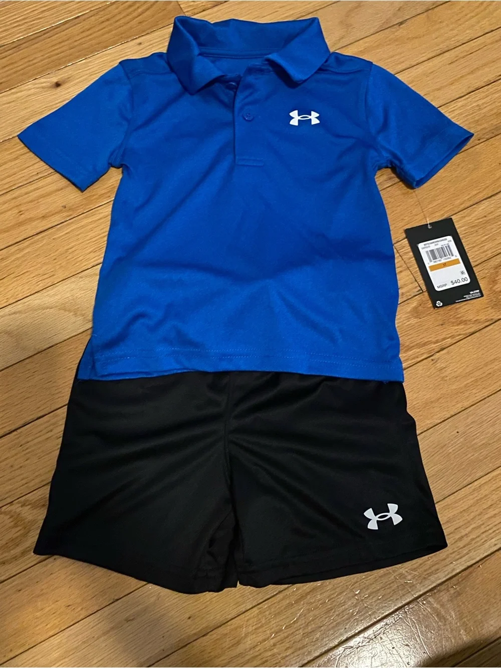 Under Armour Boys Royal Blue Polo with Black Athletic Shorts
