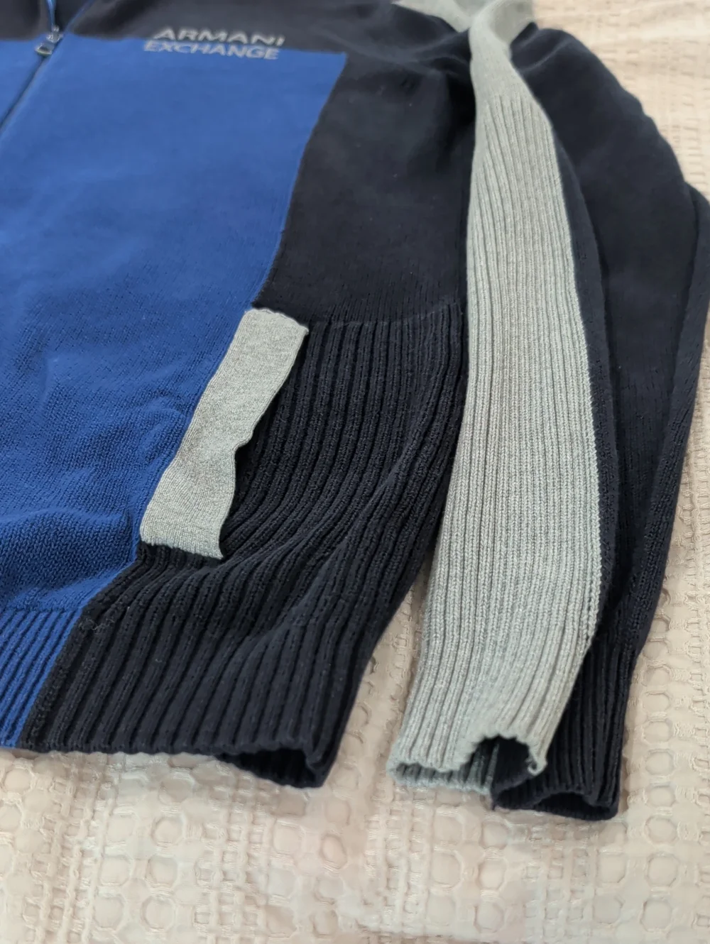 Armani Exchange Navy & Gray Full-Zip Knit Jacket