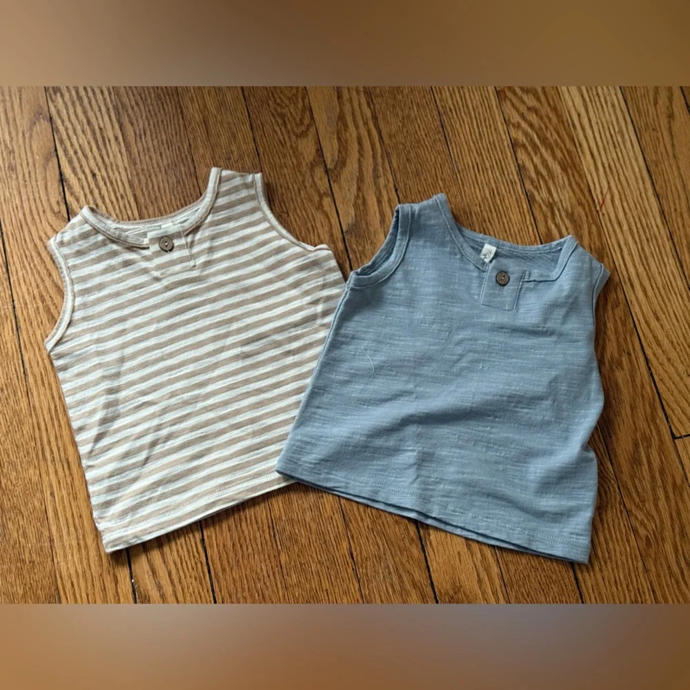 Rylee + Cru Tan Striped and Blue Tank Tops - Size 0-3 Months