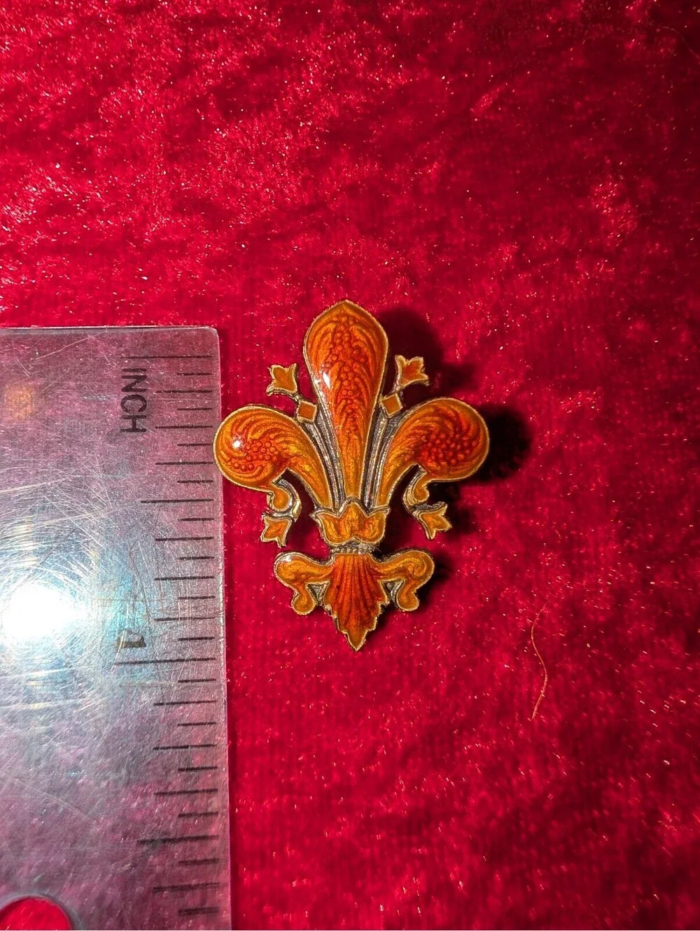 Vintage Fleur-de-Lis Enamel Pin Brooch silver 800