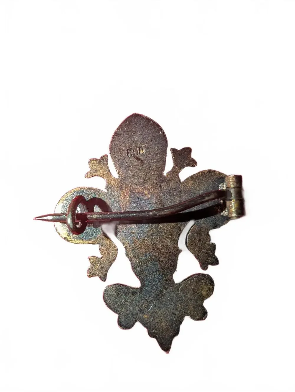 Vintage Fleur-de-Lis Enamel Pin Brooch silver 800