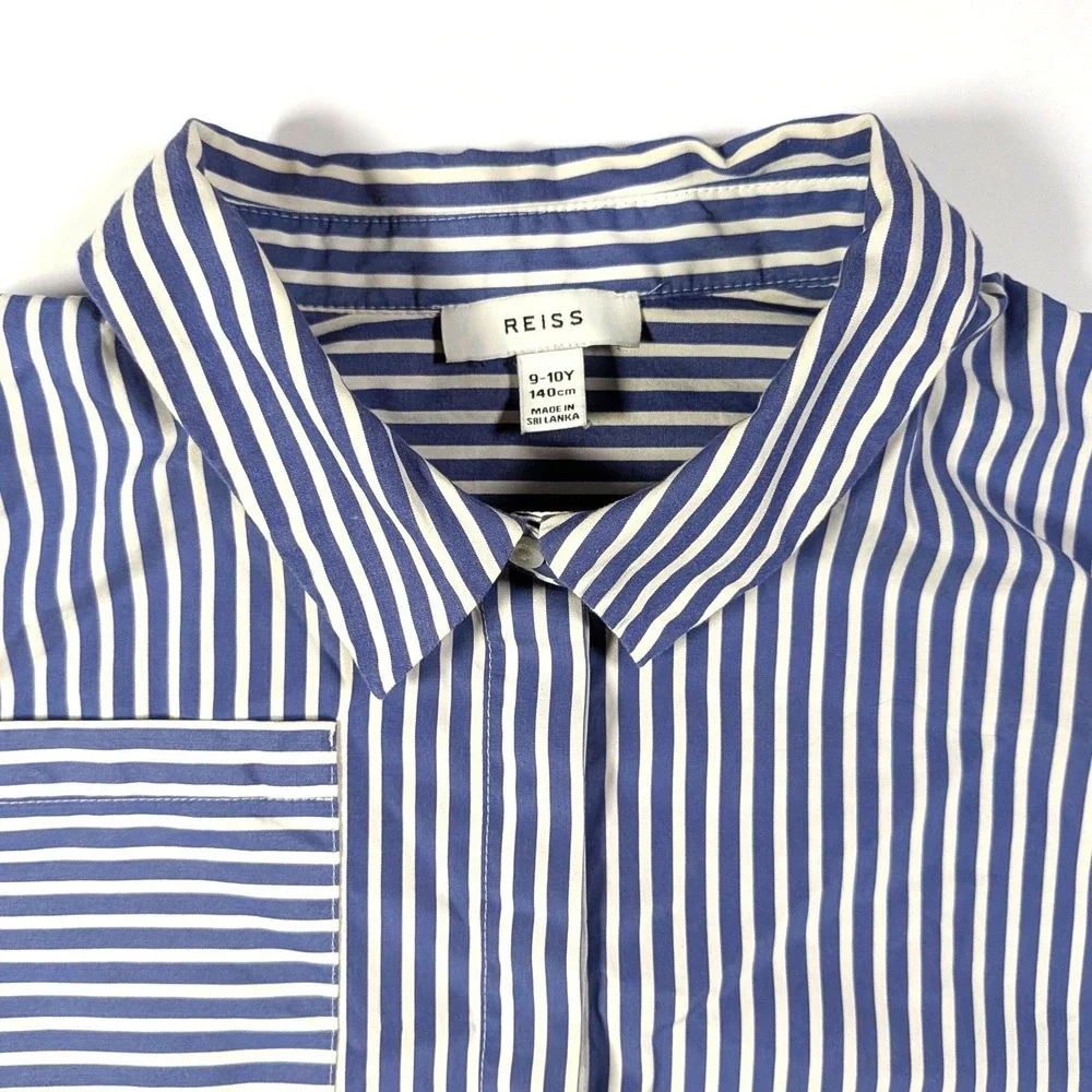 Reiss Danica Striped Cotton Shirt Blue Kids Button Down High Low Size 9-10Y
