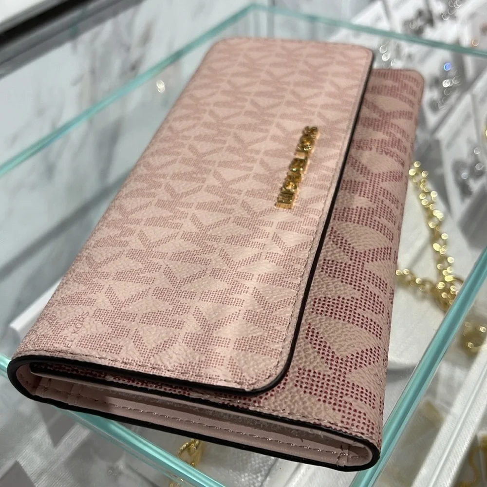 Michael Kors Jet Set Large Logo Trifold Wallet Powder Blush Multi NWT